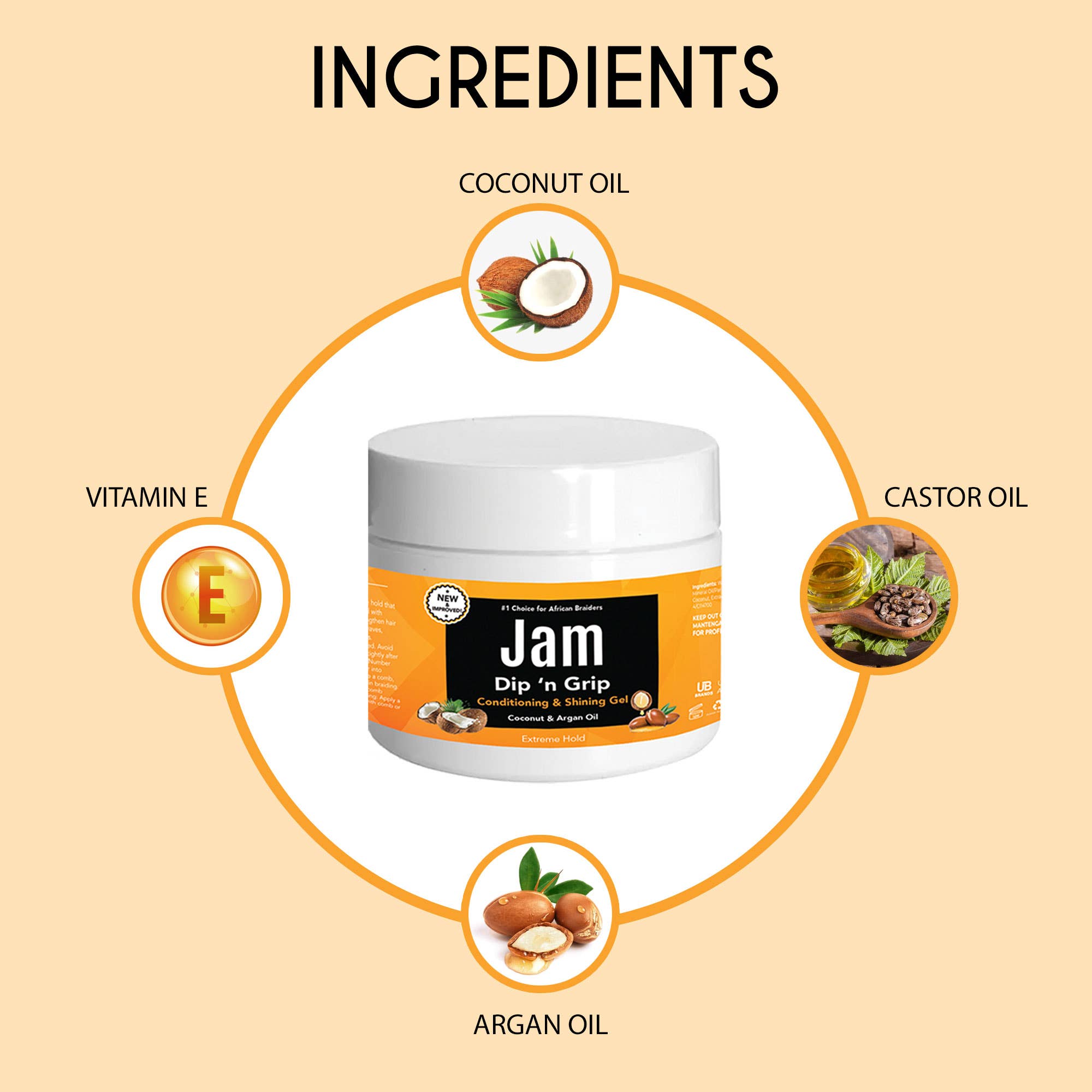 UB BRANDS INC - Wholesale Hair Styling Gel/Mousse - Jam Dip n Grip Coconut & Argan Oil Extreme Hold Gel 8oz3