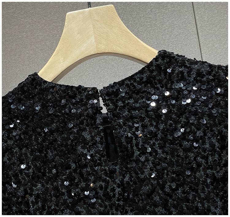 Zwart DR856Y Elegante Pailletten Korte Mouw Aansluitende Jurk voor Vrouwen 20 voor groothandel op Faire8