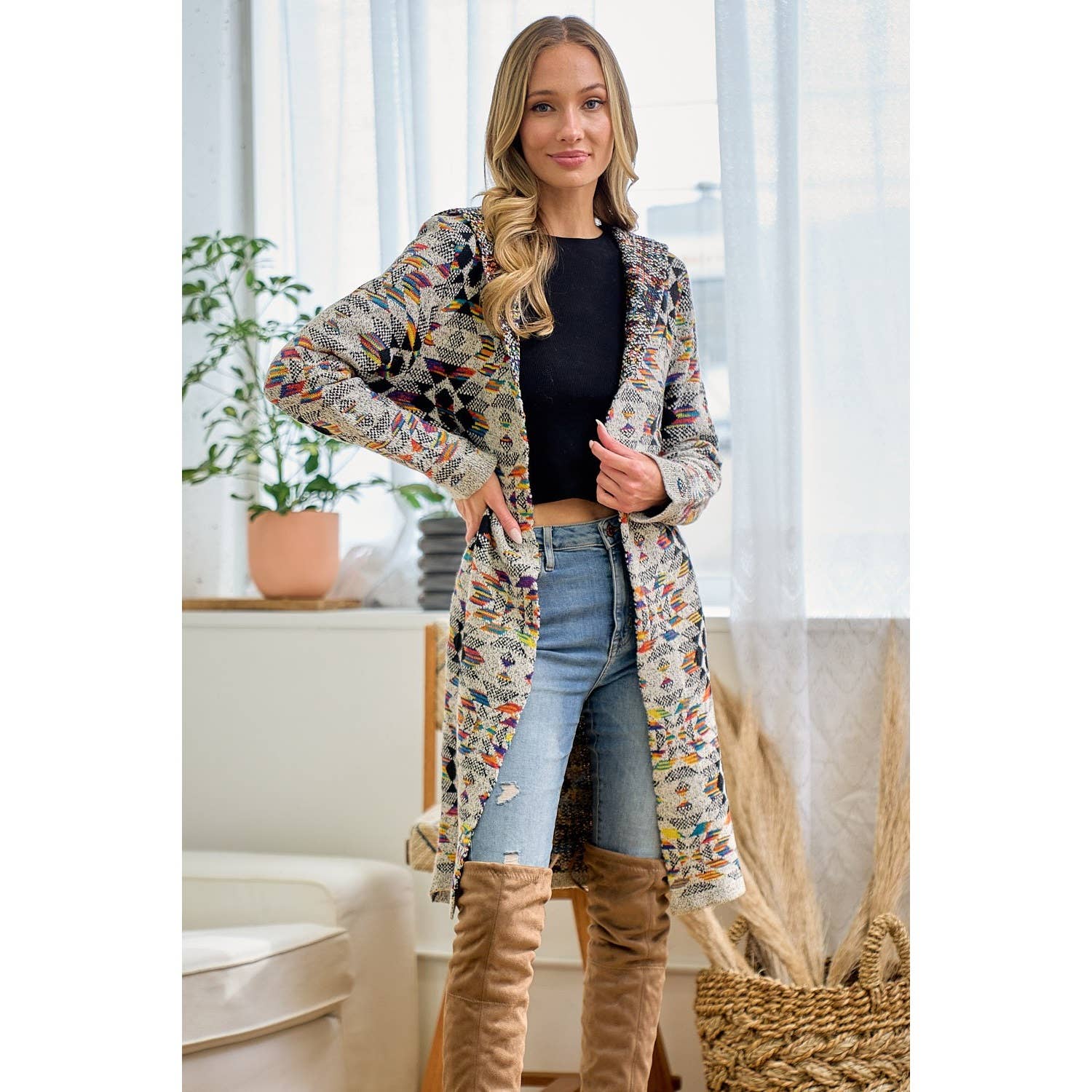 FARINE D'AVOINE MULTI Cardigan à capuche multicolore en diamant arc-en-ciel en vente sur Faire2
