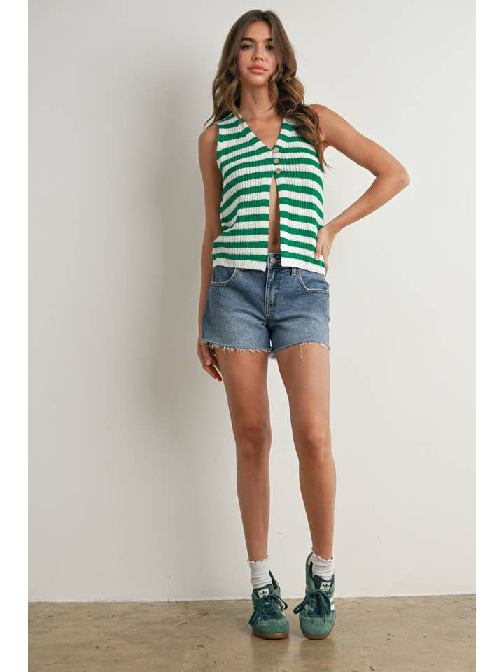 BUTTERMELON - Wholesale Sweater Vest - Women's - Striped Button-Front Sweater Vest - BMW773333