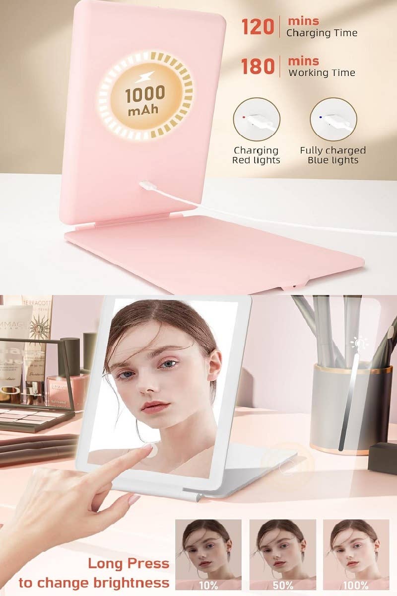 42POPS - Wholesale Make-upspiegel - ,,..._ 0822 Oplaadbare Reisspiegel met Led Verlichting en Make-up Tablet SI-286563