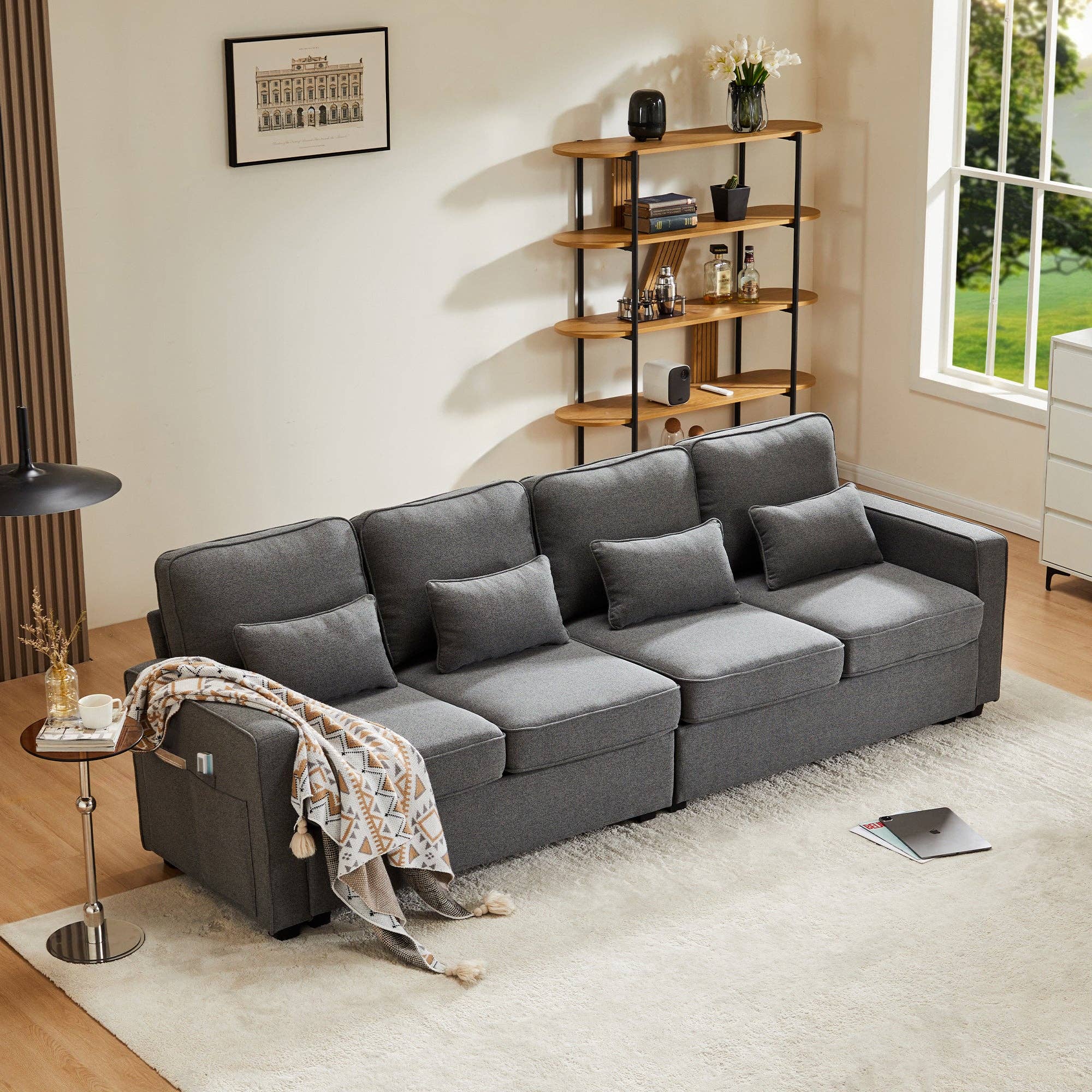Urban Meuble - Wholesale Sofa - 4-seater sofa with gray linen armrests and 4 cushions 264*83*87cm YASITH4