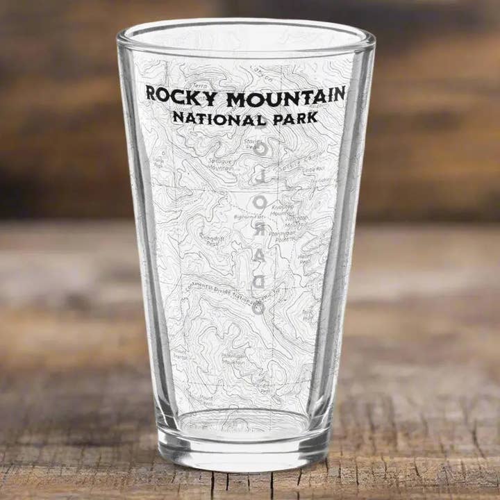 Topografisch Pintglas van Rocky Mountain National Park USGS Kaartafdruk voor wholesale door Parks Apparel