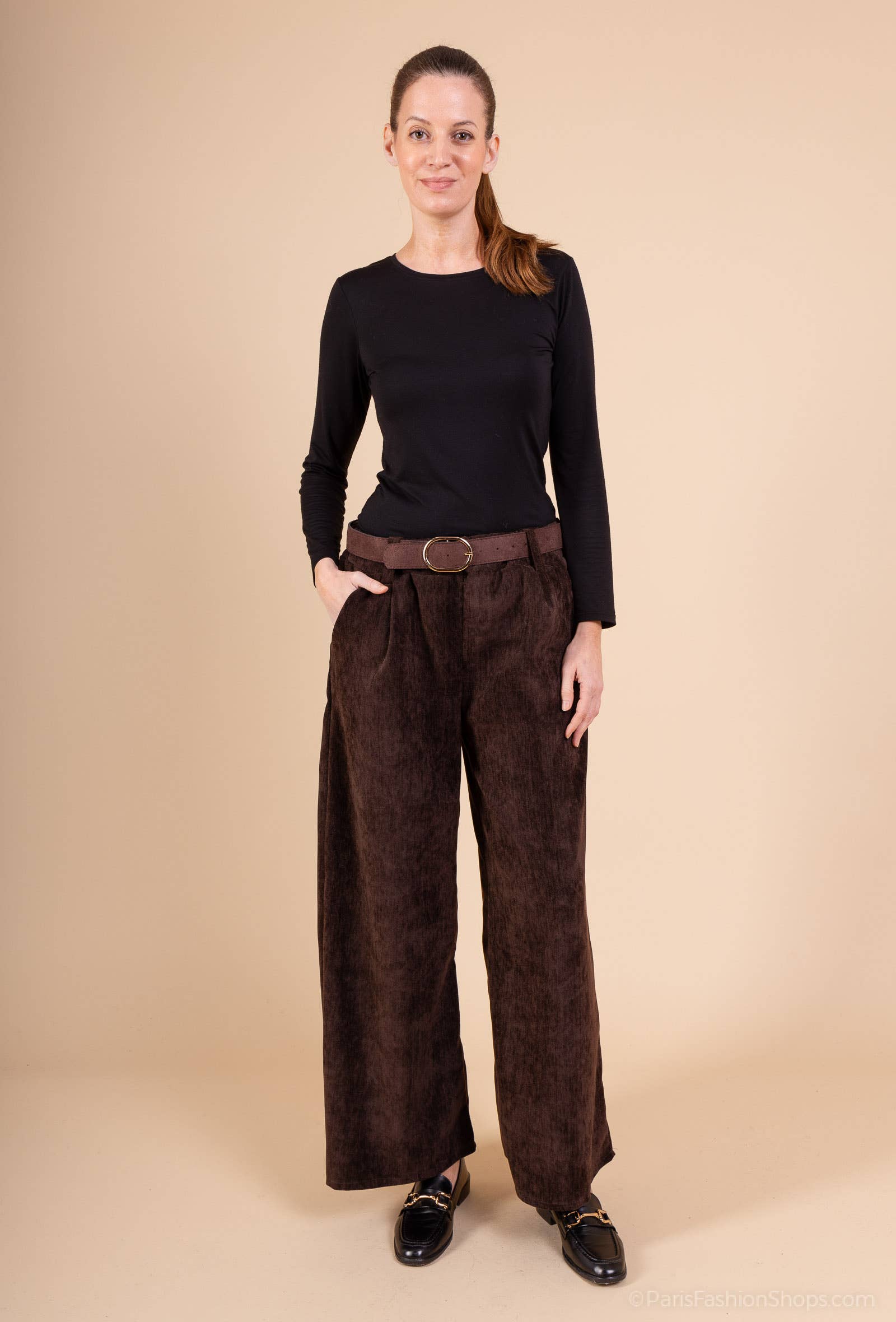 Pépouz' Paris - Wholesale Pants - Women's - Loose velvet trousers with belt PPN2568