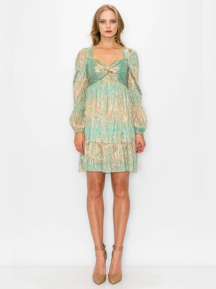 Guld metallisk folie tryckt älskling hals klänning för wholesale av GPD label