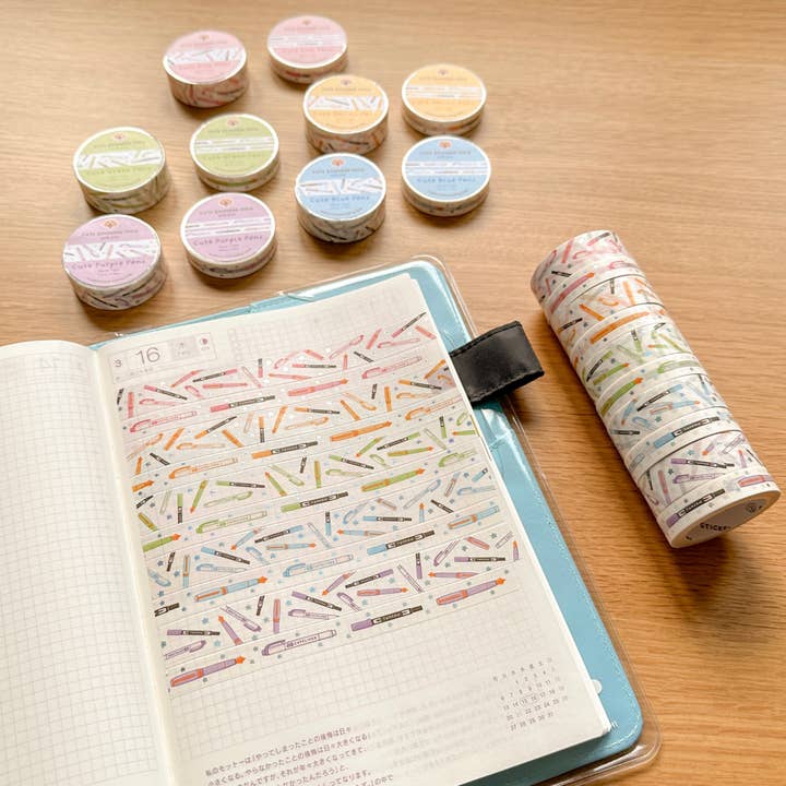Cute Stickers Only - Wholesale Washi Tape - Cute Yellow Pens Washi Tapes Set with Holo Foil1