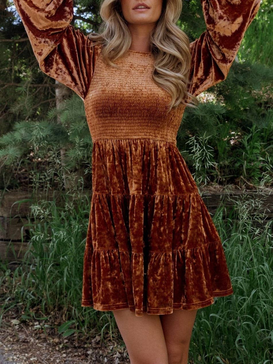 Rosa Clothing - Wholesale Dress - Women's - Velvet Ruffled Crewneck Dress6