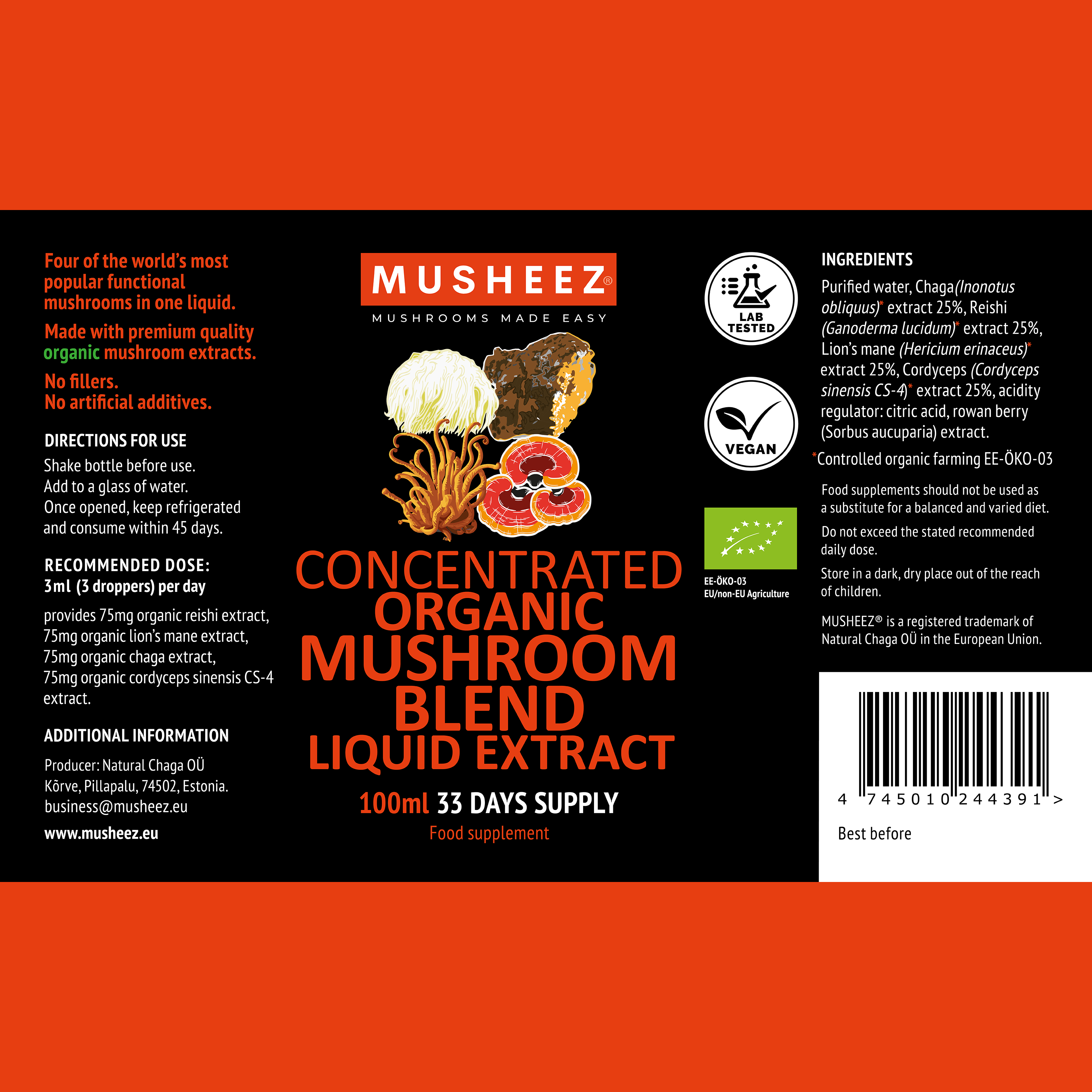 MUSHEEZ - Wholesale Oral Supplement/Vitamin - Organic Mushroom Blend Liquid Extract (100ml)1