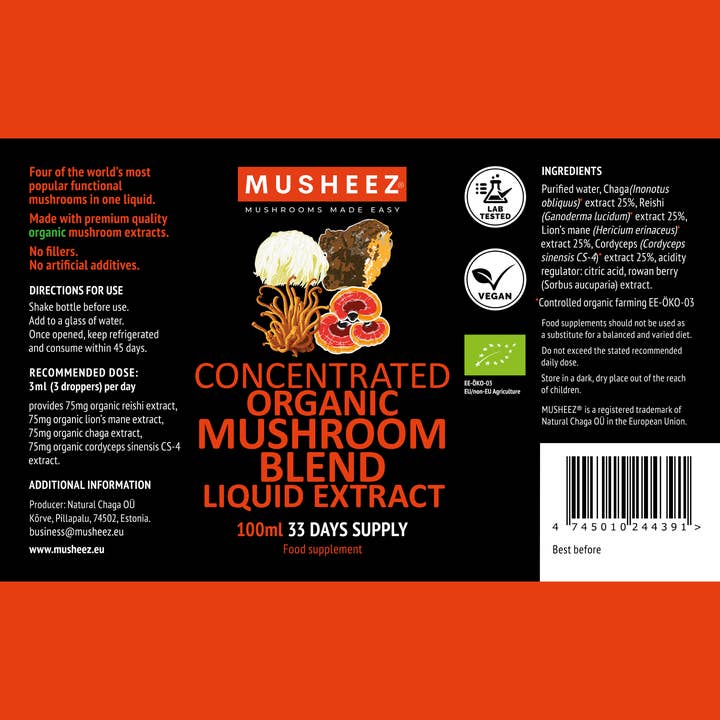 MUSHEEZ - Wholesale Oral Supplement/Vitamin - Organic Mushroom Blend Liquid Extract (100ml)1