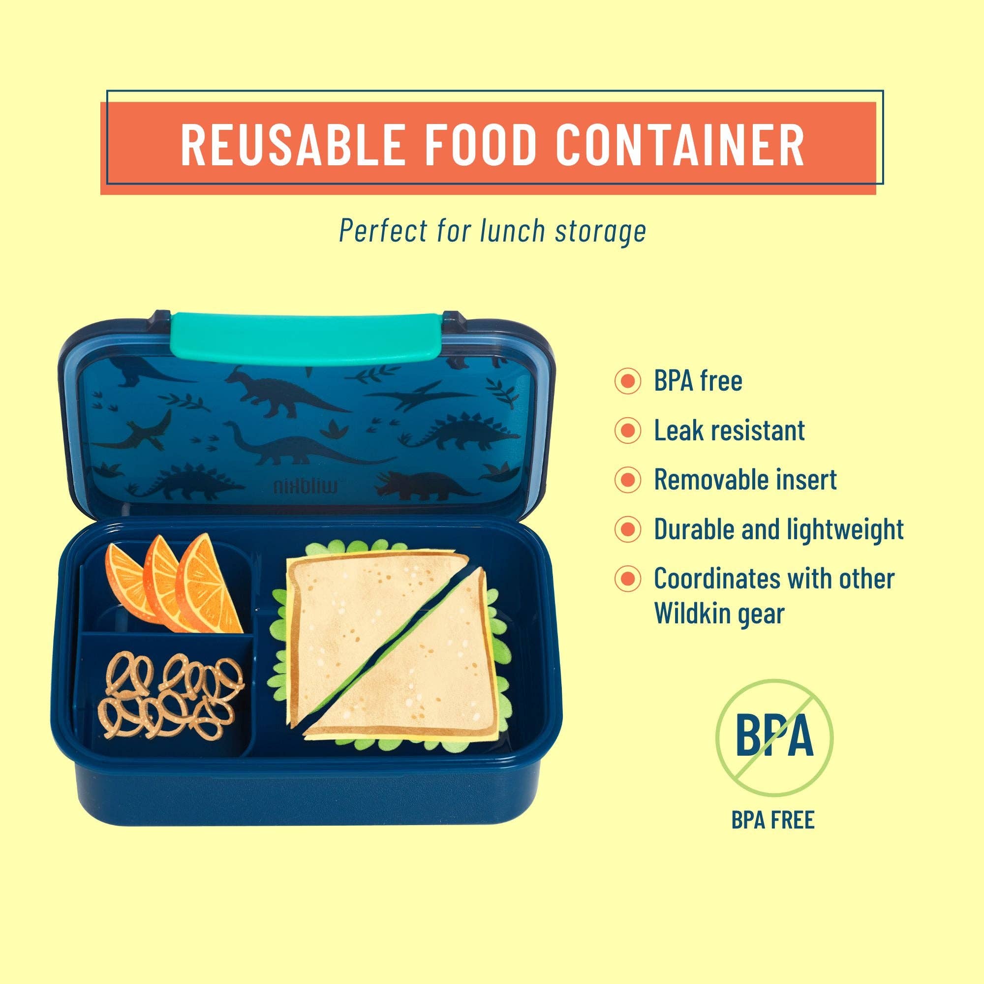 Wildkin - Wholesale Lunch Bag/Box - Kids - Jurassic Dinosaurs Reusable Food Container Bento Box2
