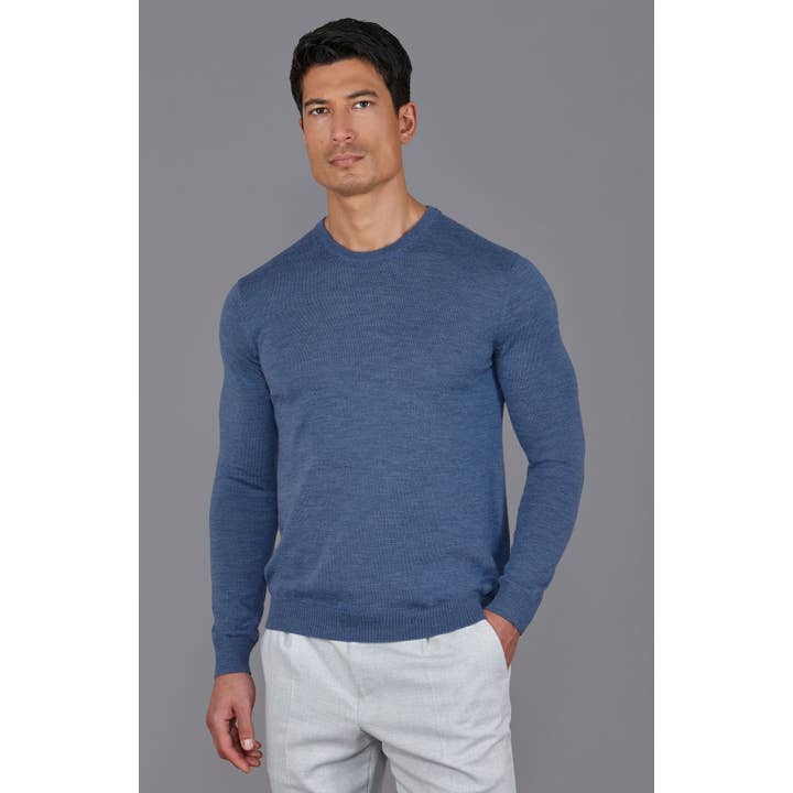 Pull col rond pour homme en laine mérinos extrafine pour la vente par Paul James Knitwear