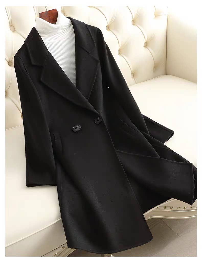SY297 Mid-Length Women's Black Double-Faced Wool Coat for wholesale on Faire1