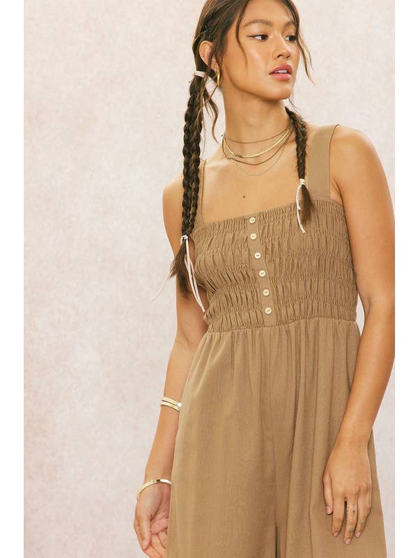 Mocha Pre Washed Linen Jumpsuit for wholesale on Faire3