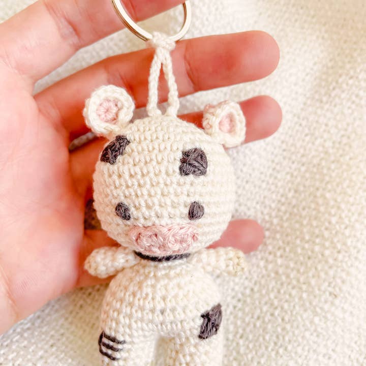 miniwhale studio – wholesale Keychain – Child – Hand-Made Crochet Cow Keychain / UKCA-CE Certified