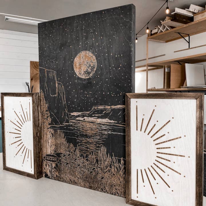 Birch and Home Handmade - Wholesale Gallery Wall Set - Billy Chinook Lake & Sunburst Artwork Set