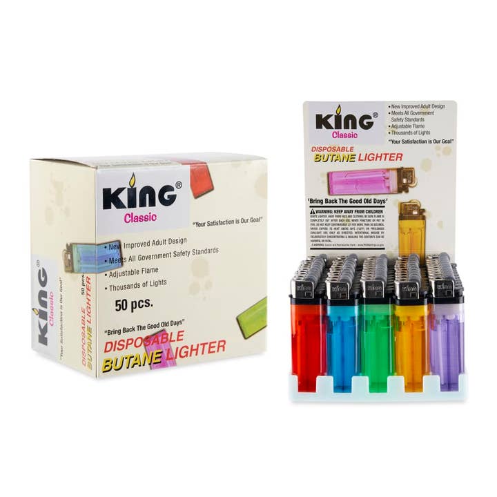 Cannatron - Wholesale Lighter - King Classic Disposable Butane Lighter Assorted Color Display – 50ct