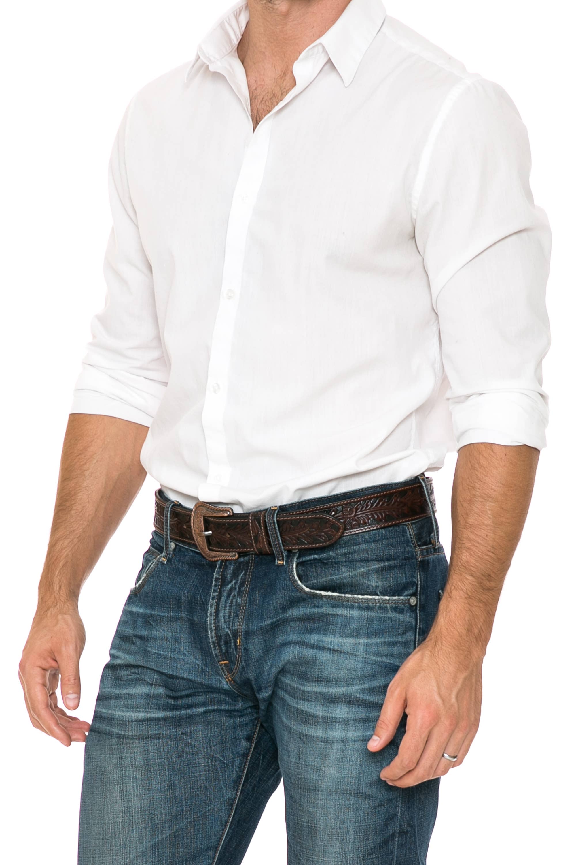 Leather Impressions Inc - Wholesale Belt - Women's - Tooled leather tone on tone adjustable belt ABB 0058