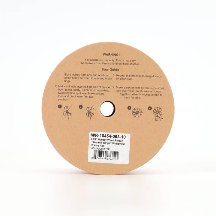 LA Ribbons Wholesale - Wholesale Ribbon - Gift Wrapping - 2 1/2" Holiday Wired Ribbon | "Metallic Stripe" White/Red | 10 Yard Roll
6