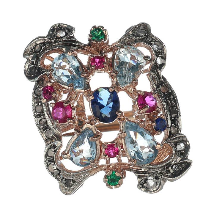 Antique Reproduction Ring with Mixed Gemstones for wholesale by Gold Antique