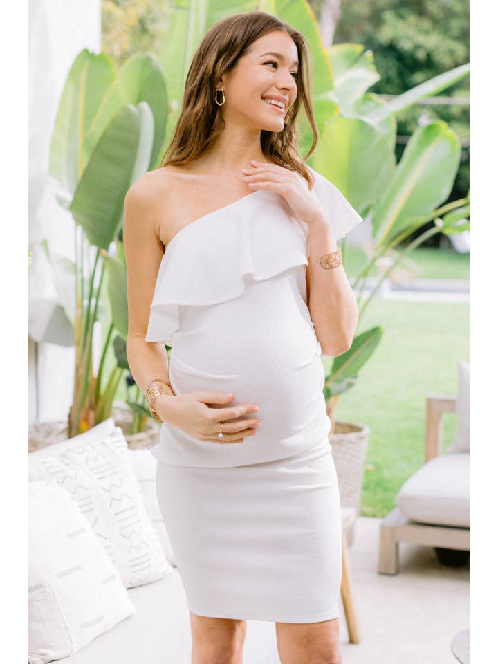 Hello Miz - Wholesale Dress - Maternity - Ruffled One Shoulder Maternity Bodycon Dress