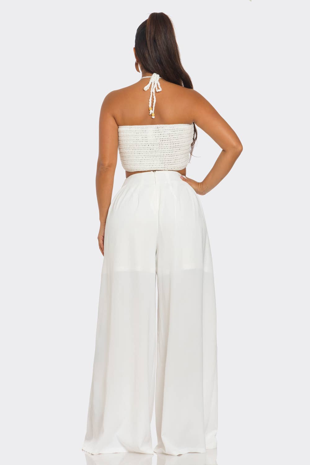 BANJUL – Engroshandel Top- og buksesæt (IKKE Loungewear) - Dame – HCCTPW63350P2&2Pc Halterneck Top Printede Bukser med Vide Ben4