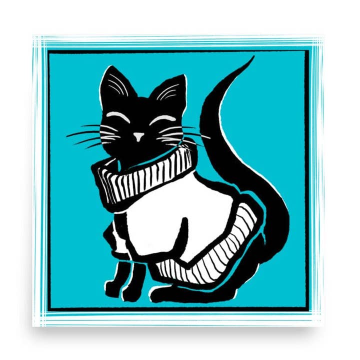 Black Cat in Sweater Painting | Cozy Minimalist Art Print for wholesale by JoyousJoyfulJoyness