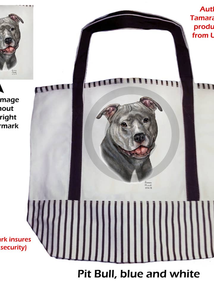Dog Tote Bag - Pit Bull Blue & White Uncropped for wholesale by Pet Gifts USA, LLC