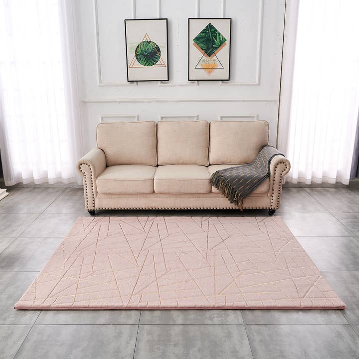 Amazing Rugs – Tapete por atacado – Tapete de Pó Lírio Geométrico Dourado Dourado Chinchilla Faux5