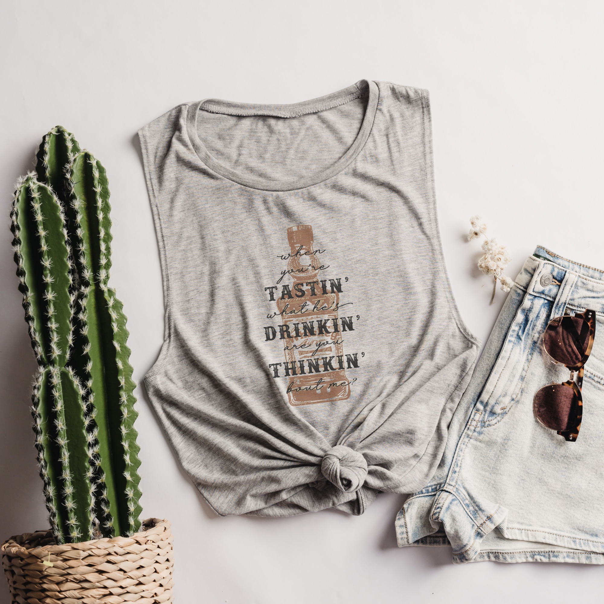 Trendznmore - Modern Graphic Apparel - Wholesale Tank Top - Women's - Are you Thinkin About Me Bella Canvas Muscle Tank Top3