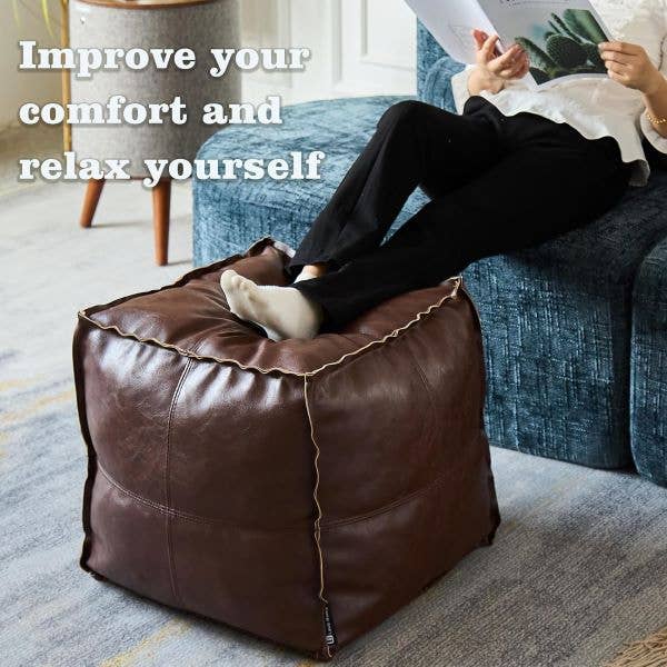 Leatherooze – Großhandel Pouf – 18 Zoll ungefüllter Pouf Ottoman aus Kunstleder Pouffe4