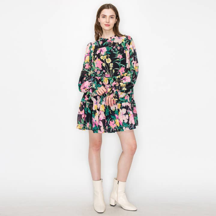 LoveWednesday - Vendita all'ingrosso Vestito - Donna - Vestito mini nero a fiori selvatici - LWD25951