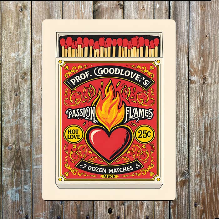 The British Metal Signs Company - Wholesale Sign - Retro Matchbox | Good love Passion Flame | Metal Sign Plaque