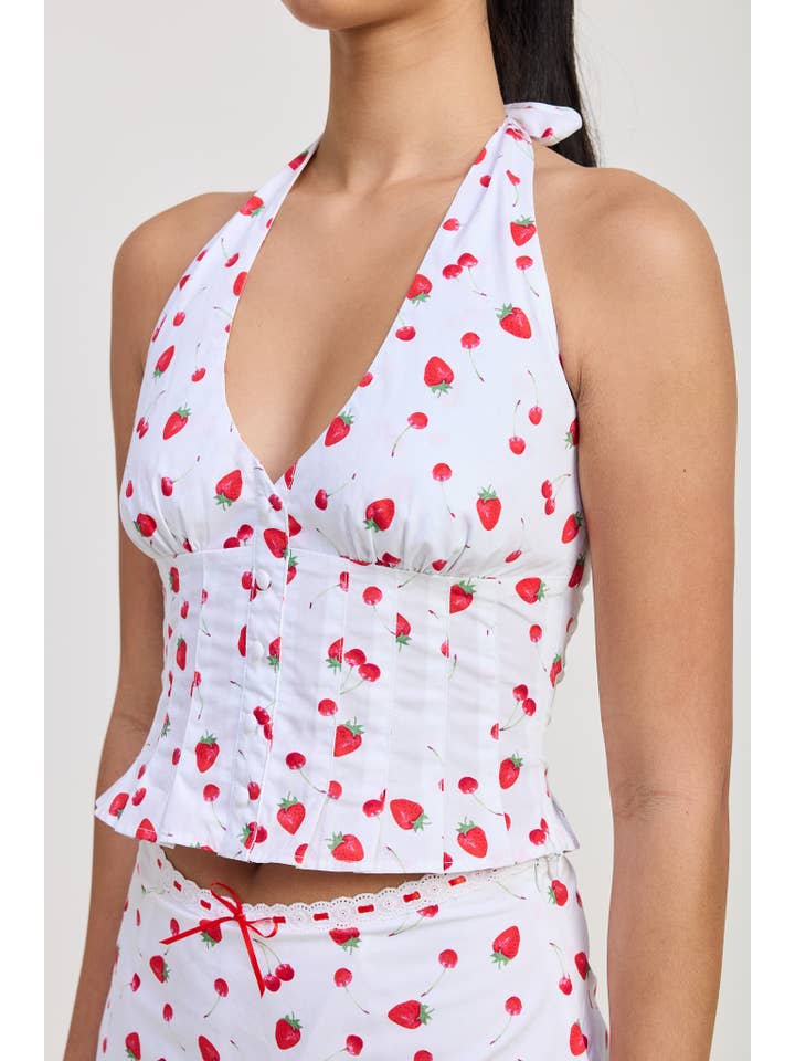 POPLIN PRINT PLEATED HALTER NECK TOP for wholesale on Faire