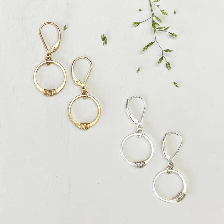 Wire Wrapped Circle Dainty Drop Earrings, STITCH for wholesale by Freshie & Zero