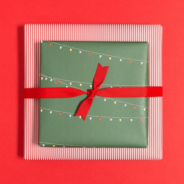 Christmas wrapping paper green “light chain” - double sided for wholesale by My Pretty Circus