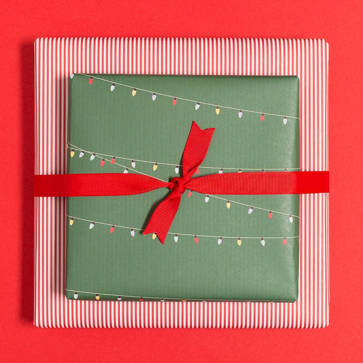 Papel de embrulho de Natal verde “light chain” - dupla face por atacado de My Pretty Circus