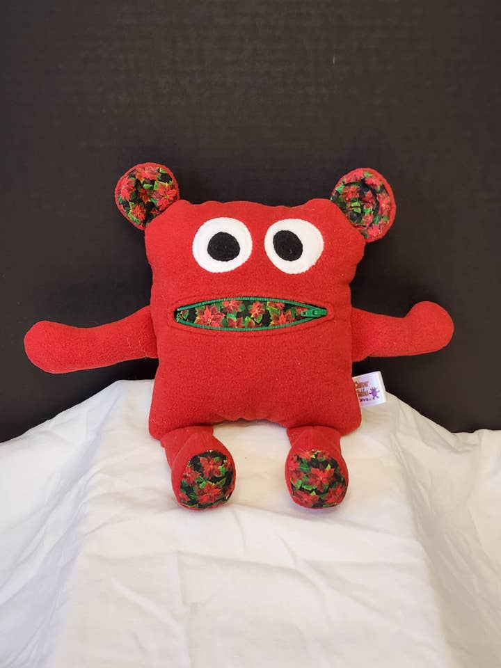 Chomper Buddy 11" Red fleece with Poinsettia lining for wholesale by Peek A Boo Plush