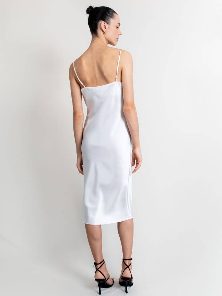 Jacoba Jane - Wholesale Dress - Women's - Mandy Silk Satin Cowl Neck Slip Dress | White