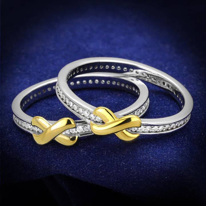 TS374 - Umgekehrter zweifarbiger Ring aus 925er Sterlingsilber mit AAA-Klasse CZ in klar für den Großhandel von Alamode