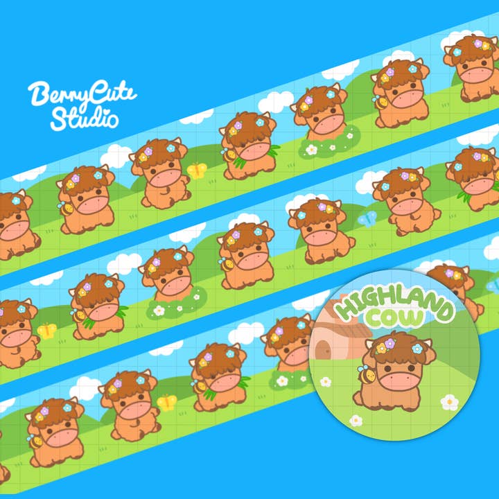 Highland Cow Washi Tape for wholesale by BerryCuteStudio