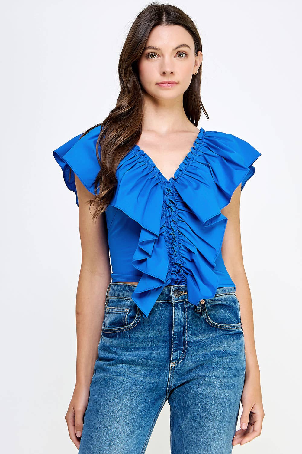 Strut & Bolt – Großhandel Bluse – Damen – Ärmelloses Top aus Popeline mit Rüschendetail3