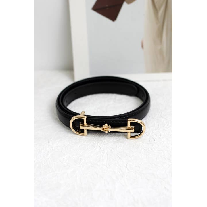 ESLEY - Wholesale Belt - Women's - A2408DJN36588 - Slim Leather Belt with Equestrian Buckle