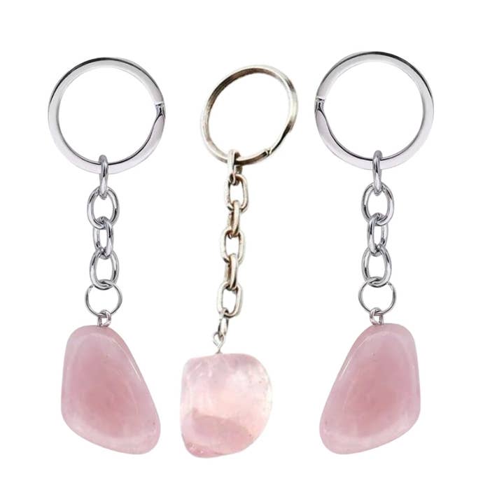 Keychain - Tumbled Rose Quartz for wholesale by Earths Elements Wholesale