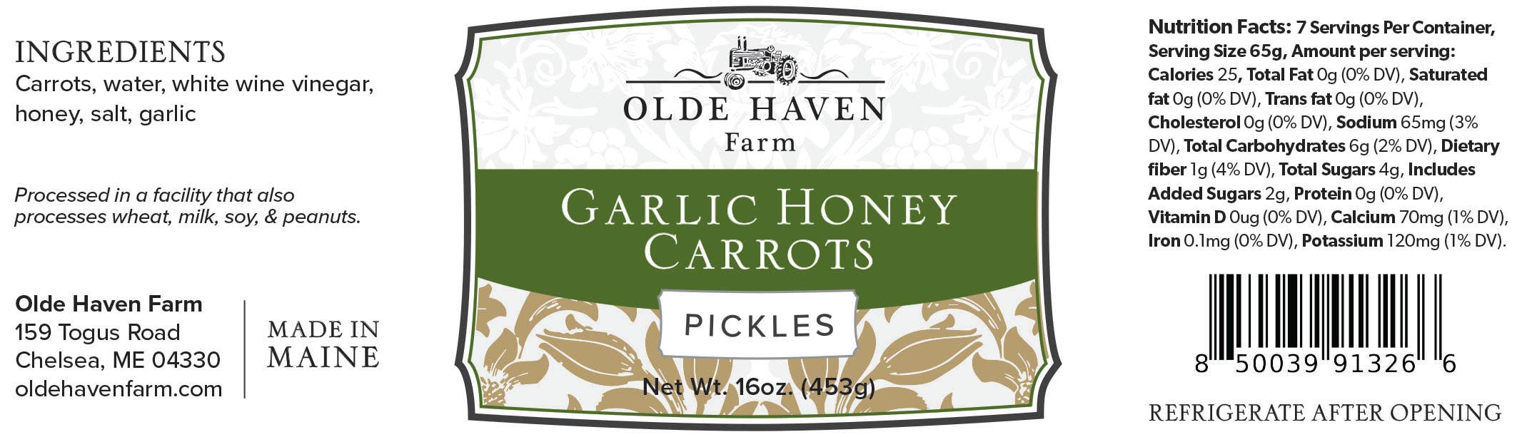 Olde Haven Farm - Vente Légumes marinés - Carottes à l'ail et au miel 16 oz1