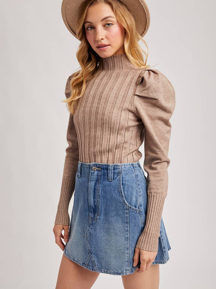 Bluivy - Wholesale Knit Top - Women's - MOCK NECK PUFF SLEEVED KNIT TOP16