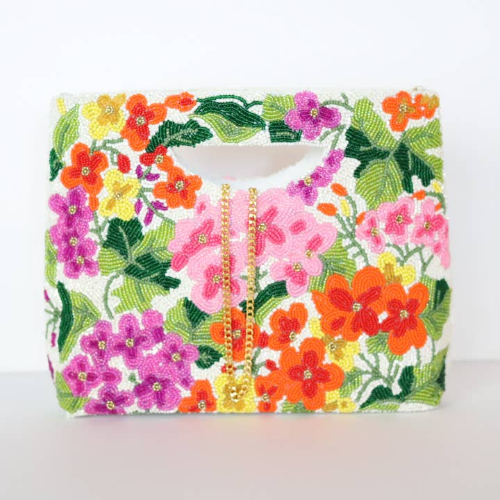 Floral Delight White Basket Bag for wholesale by Pria Handmade Accessories