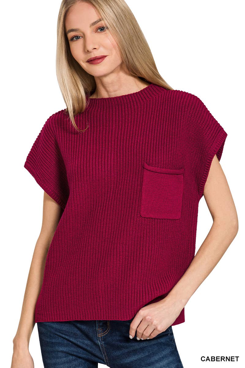 42POPS - Wholesale Knit Sweater - Women's -  Mock Neck Short Sleeve Sweater11