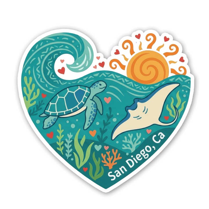 San Diego Sea Love - Turtle & Ray sticker for wholesale by Sticker Atlas