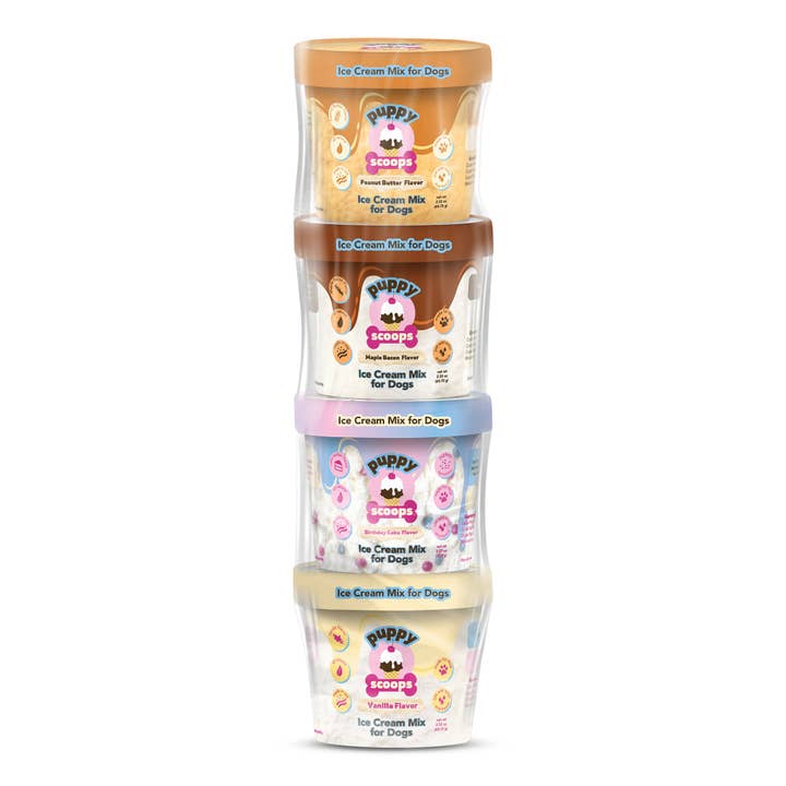 Puppy Cake LLC - Wholesale Pet Treats - Dog - Puppy Scoops Ice Cream Mix Sample Pack - All 4 Flavors
