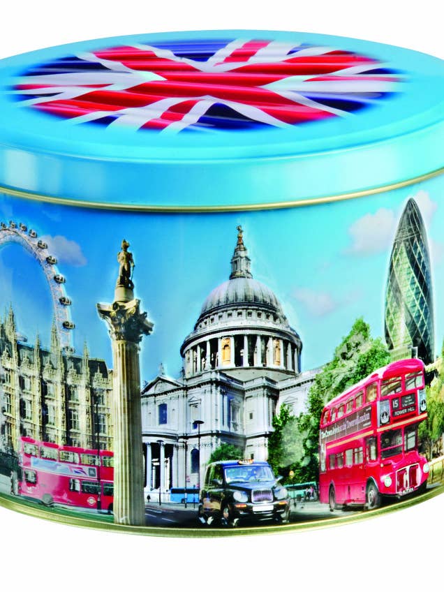 Around London Souvenir Gift Tin with English Dairy Toffees for wholesale by Churchill's Confectionery